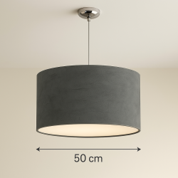 Walec z denkiem  do zwisu E27 -szary welur- 50x24,5cmH